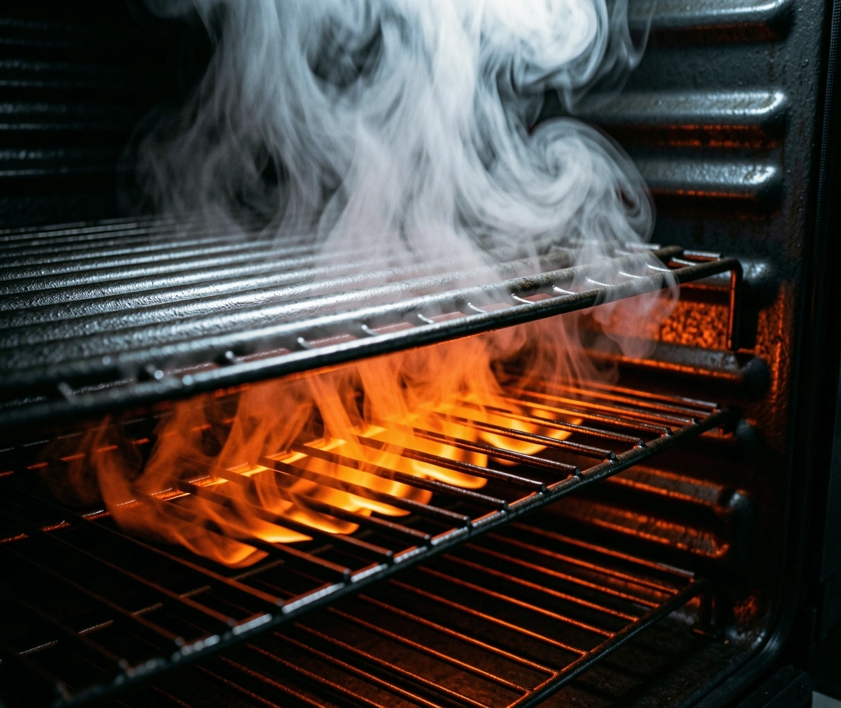 Hot oven interior with glowing coils